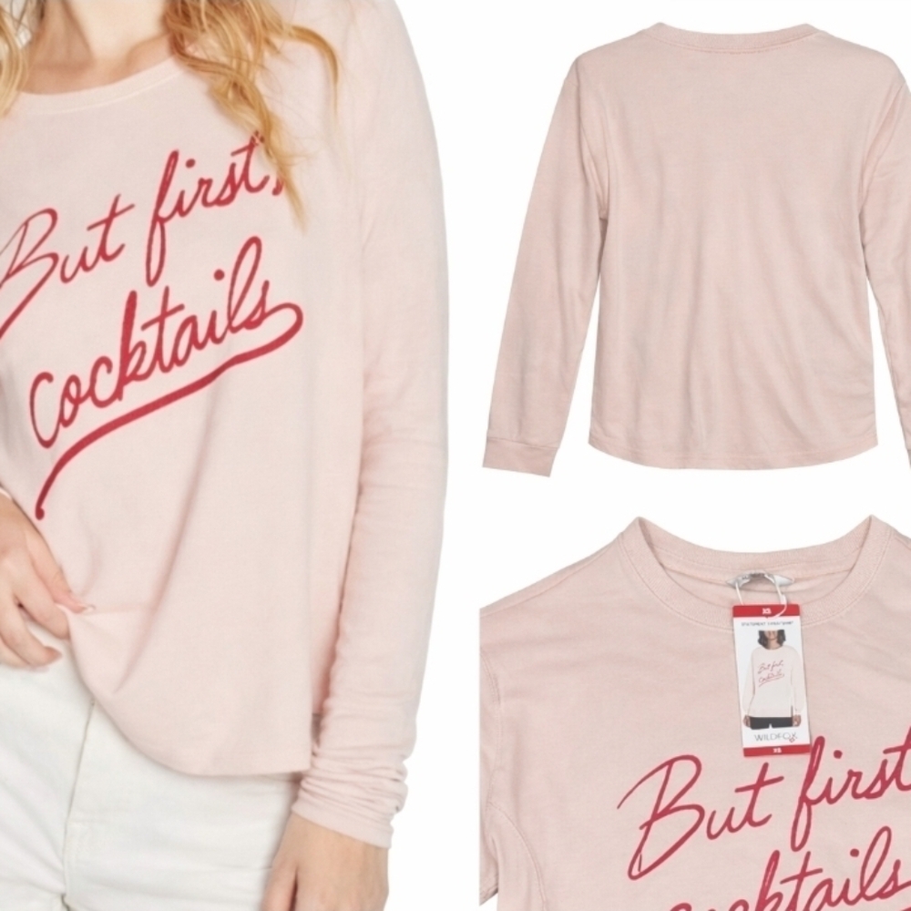 🍷🔥NWT Wildfox Pink Side Slit Sweatshirt | XS | Soft Cozy Relaxed Fit